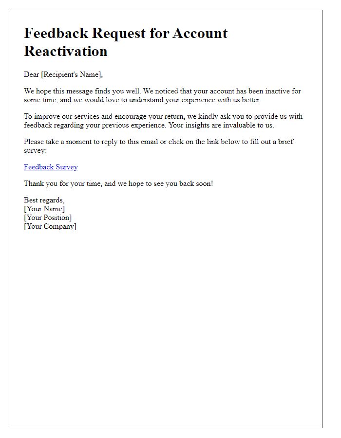 Letter template of feedback request for reactivation