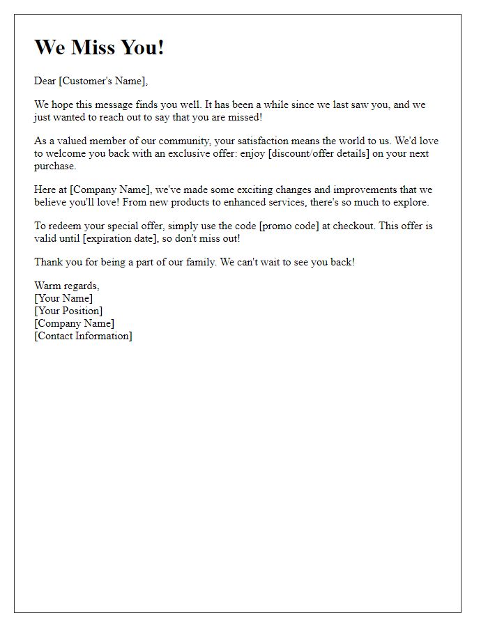 Letter template of win-back campaign for loyal customers