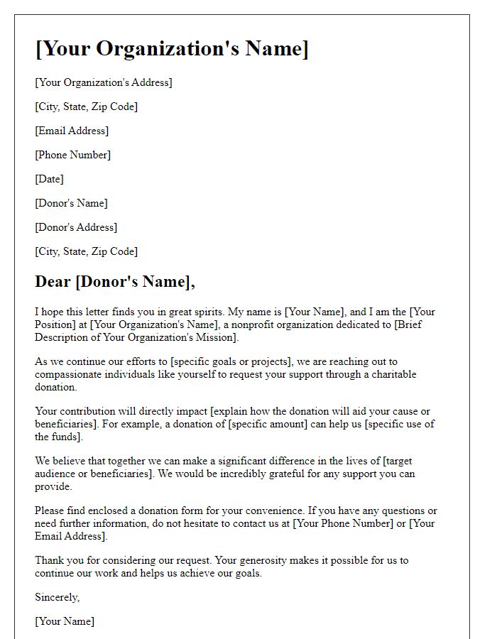 Letter template of charitable donation request