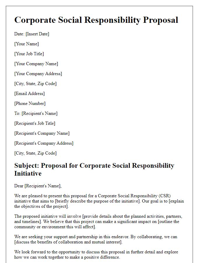 Letter template of corporate social responsibility proposal