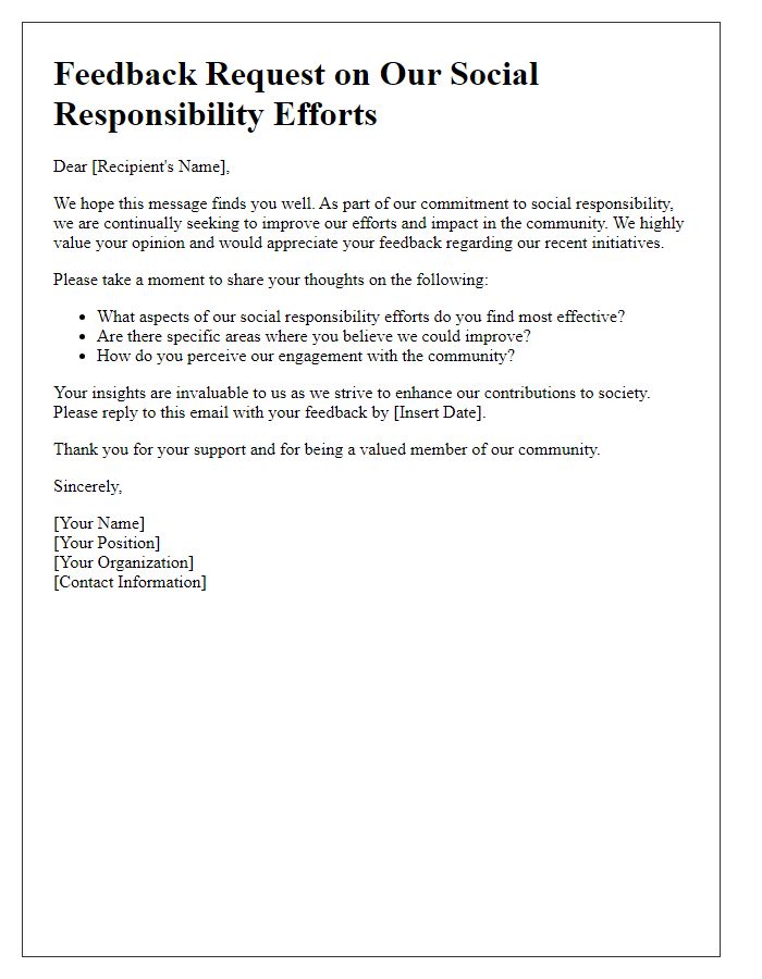 Letter template of feedback request on social responsibility efforts