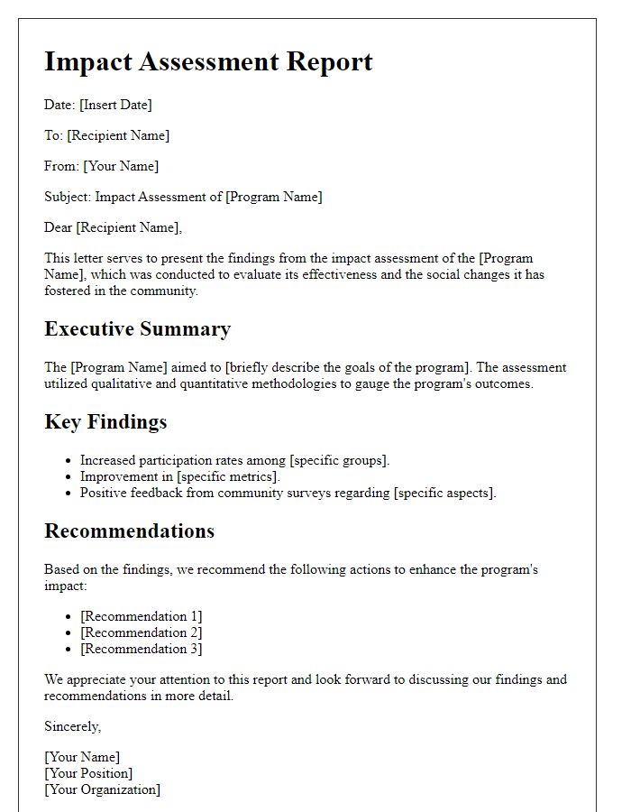 Letter template of impact assessment report on social programs