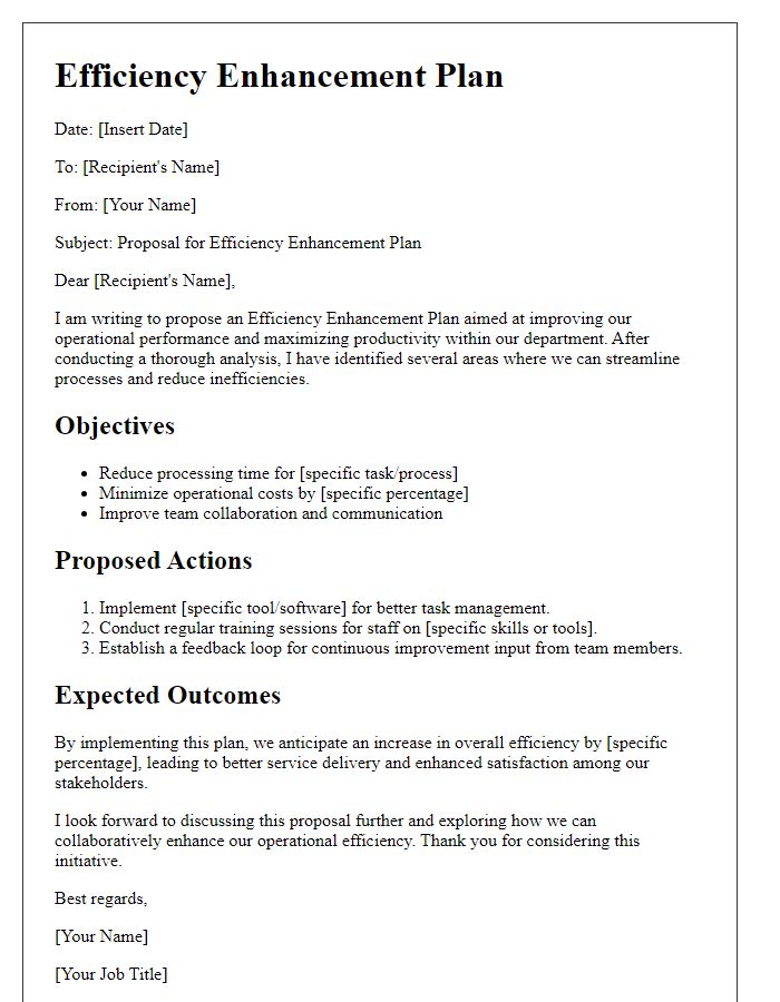 Letter template of efficiency enhancement plan