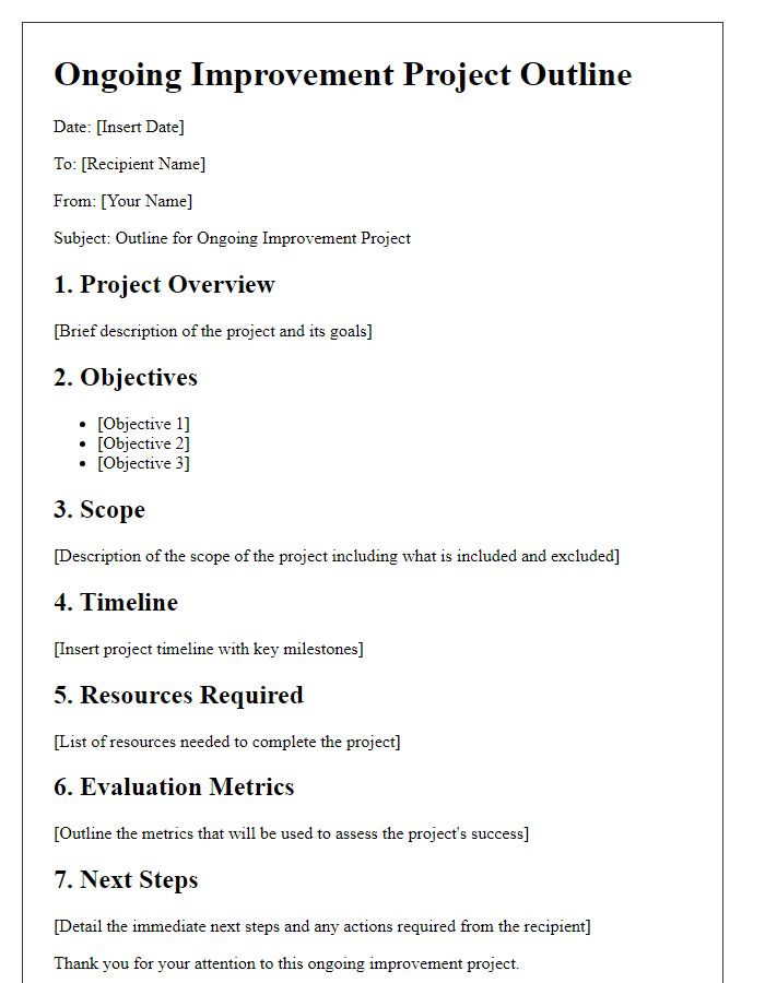 Letter template of ongoing improvement project outline