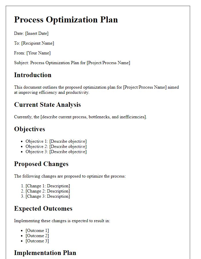 Letter template of process optimization plan