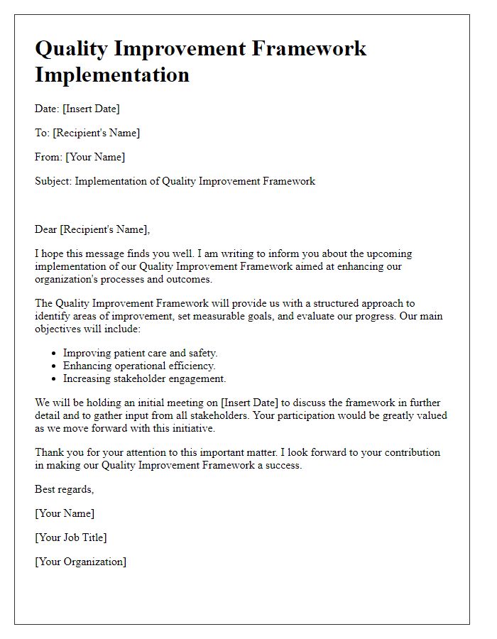 Letter template of quality improvement framework