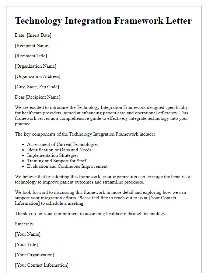 Letter template of technology integration framework for healthcare providers.