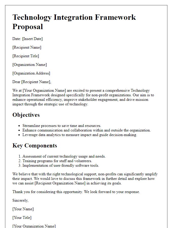 Letter template of technology integration framework for non-profit organizations.