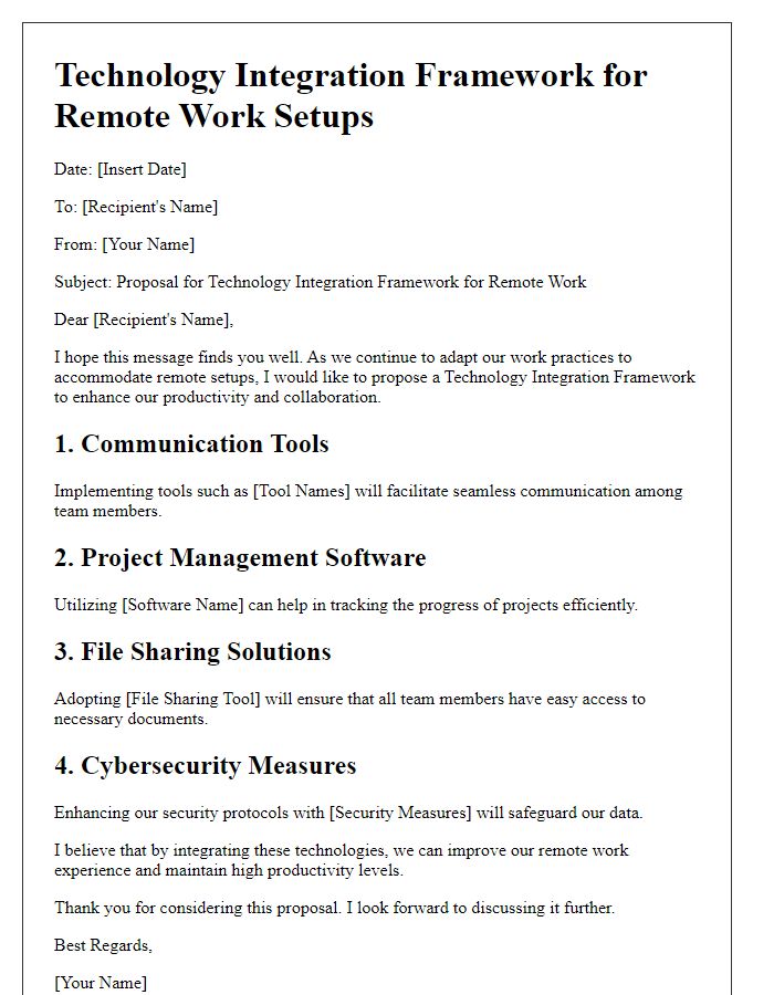 Letter template of technology integration framework for remote work setups.