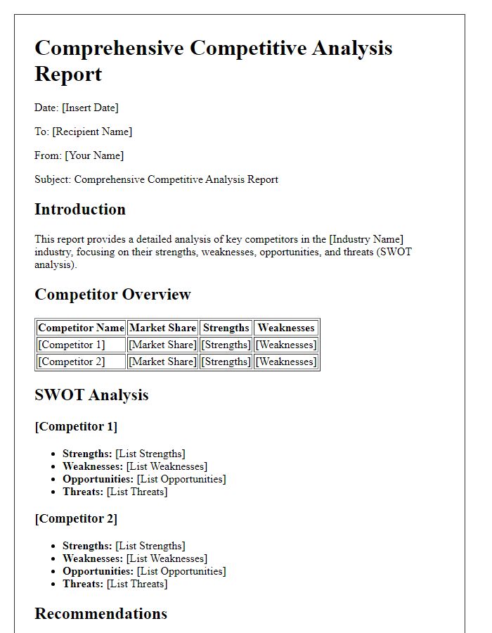 Letter template of Comprehensive Competitive Analysis Report