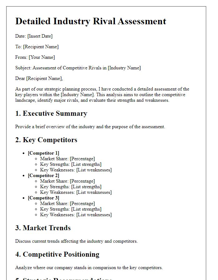 Letter template of Detailed Industry Rival Assessment