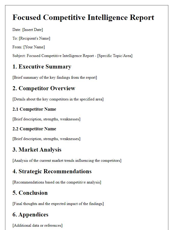 Letter template of Focused Competitive Intelligence Report