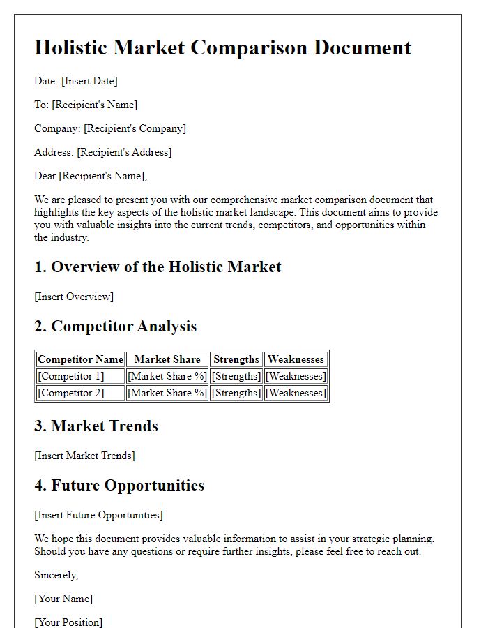 Letter template of Holistic Market Comparison Document