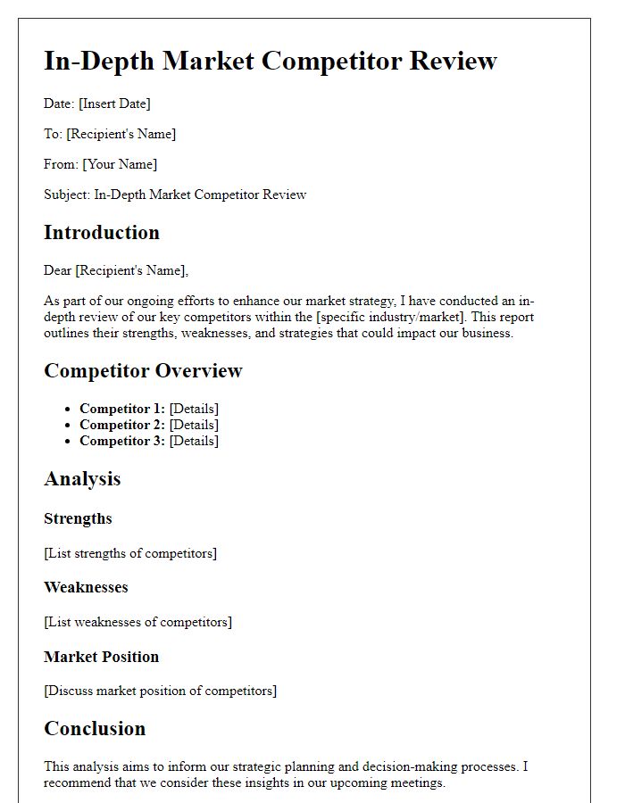 Letter template of In-Depth Market Competitor Review