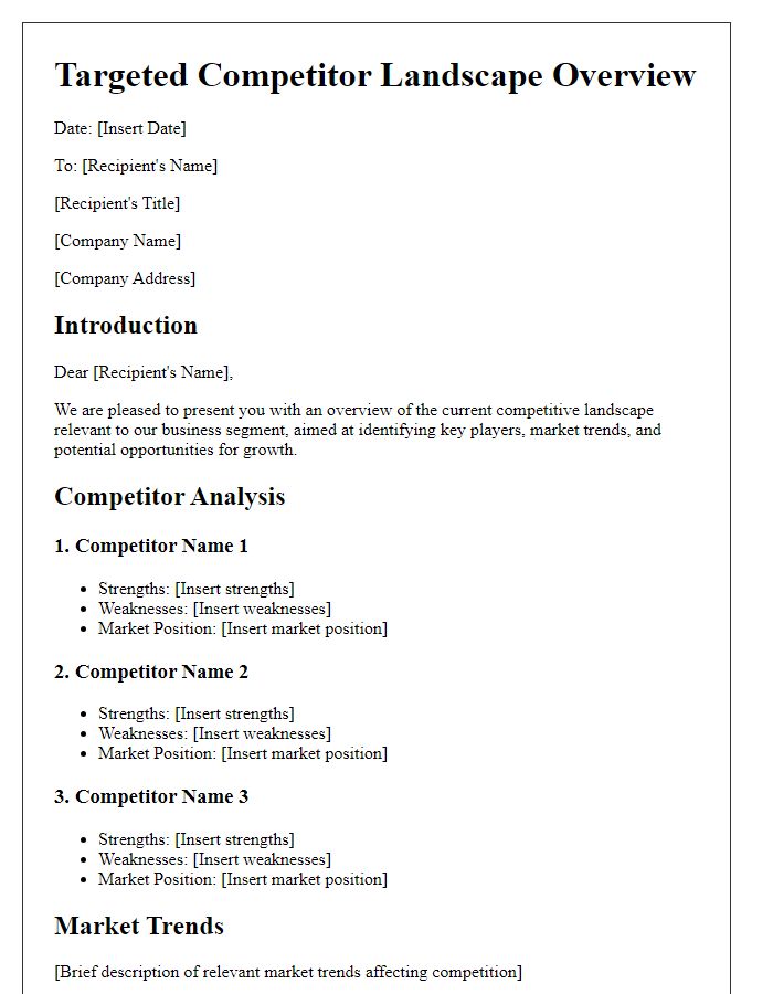 Letter template of Targeted Competitor Landscape Overview