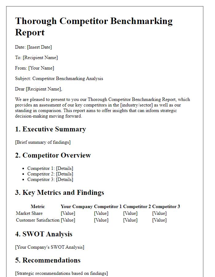 Letter template of Thorough Competitor Benchmarking Report