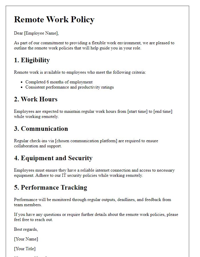 Letter template of remote work policies for employees.