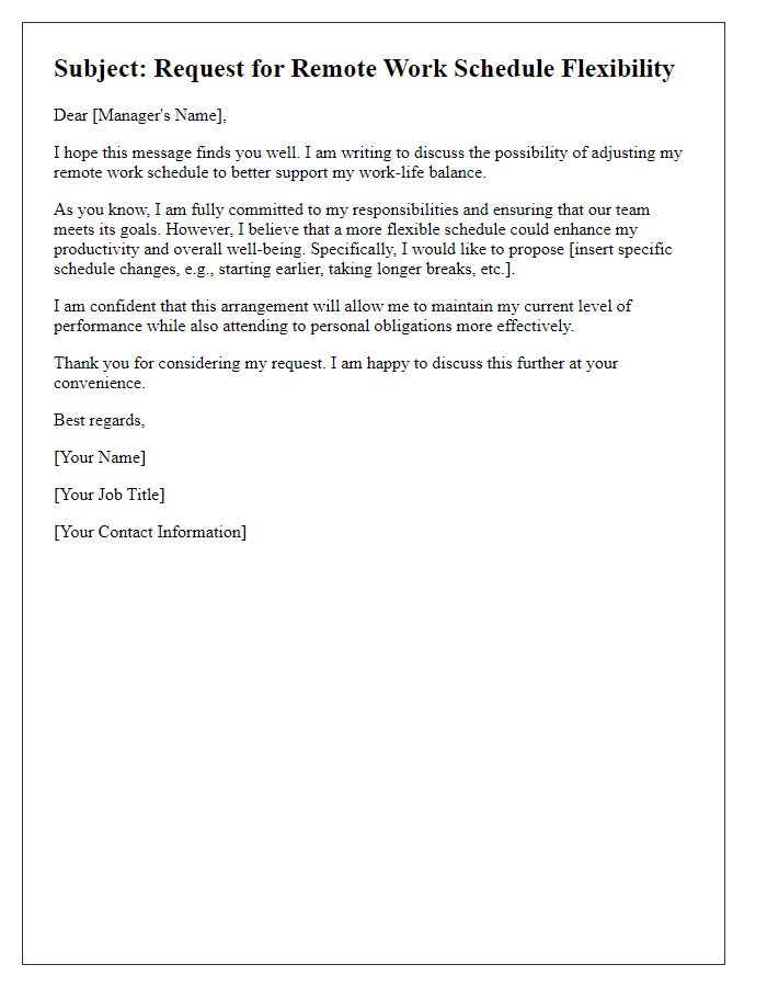 Letter template of remote work schedule flexibility for work-life balance.