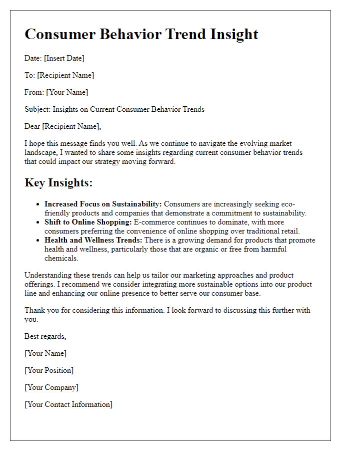 Letter template of consumer behavior trend insight