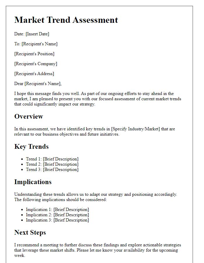 Letter template of focused market trend assessment