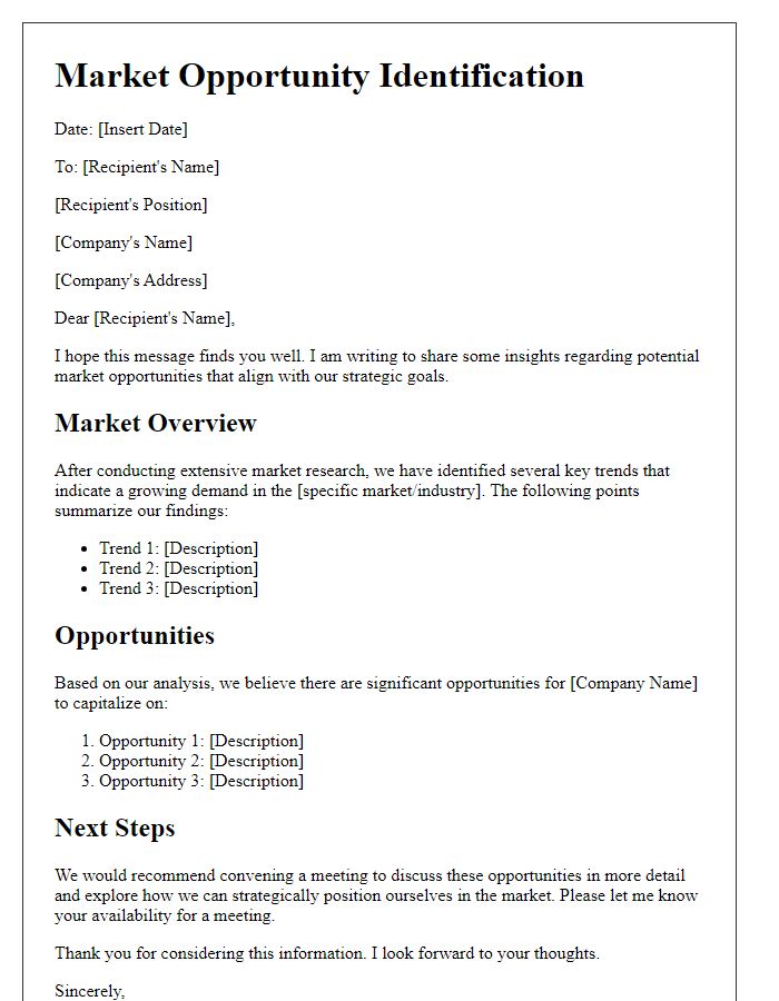 Letter template of market opportunity identification