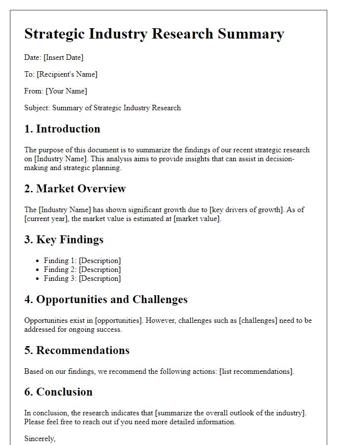 Letter template of strategic industry research summary