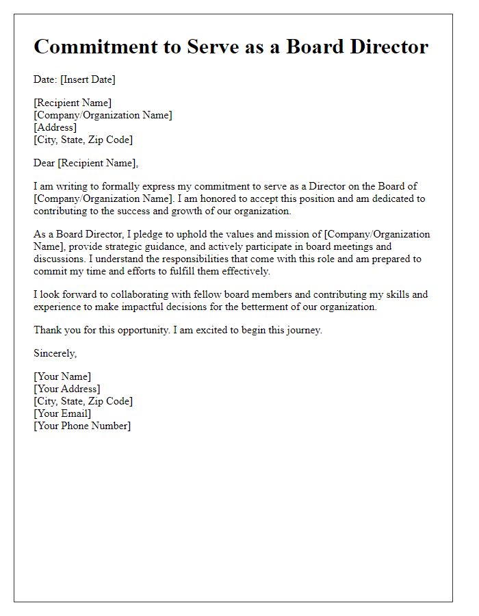 Letter template of commitment to serve as a board director