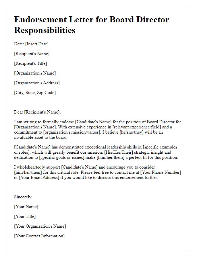 Letter template of endorsement for board director responsibilities