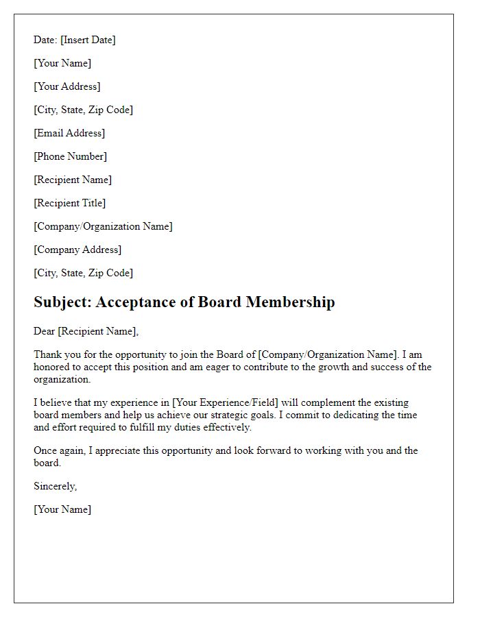 Letter template of readiness to accept board membership