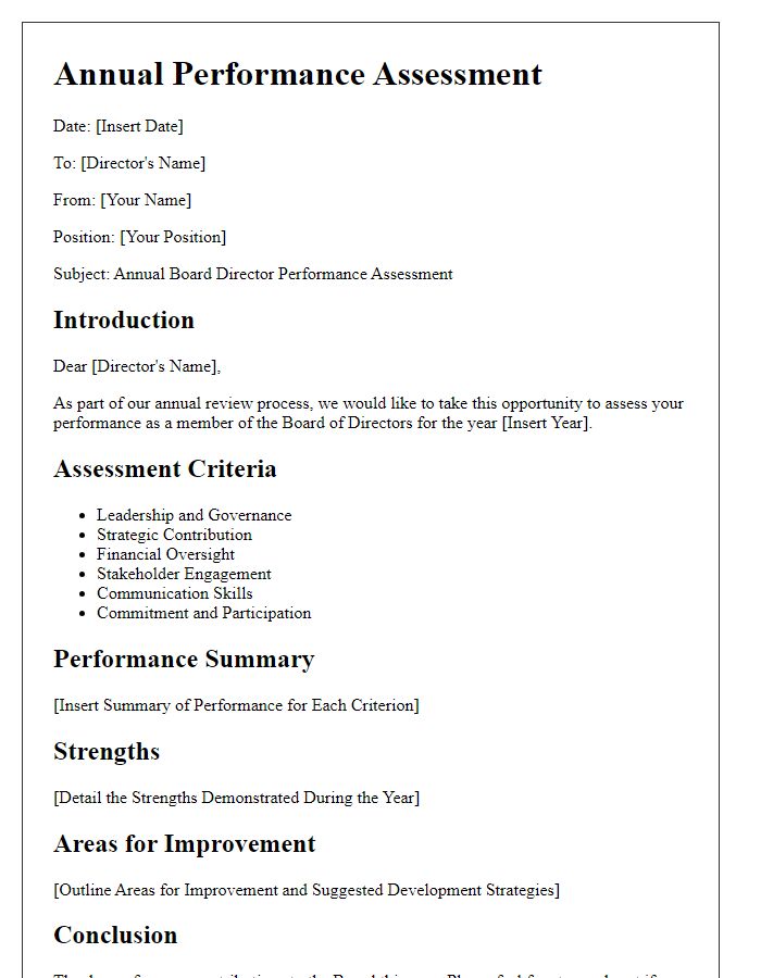 Letter template of annual board director performance assessment