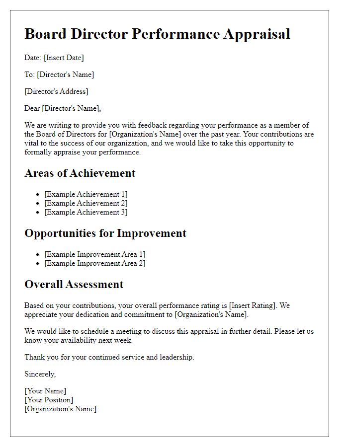 Letter template of board director performance appraisal