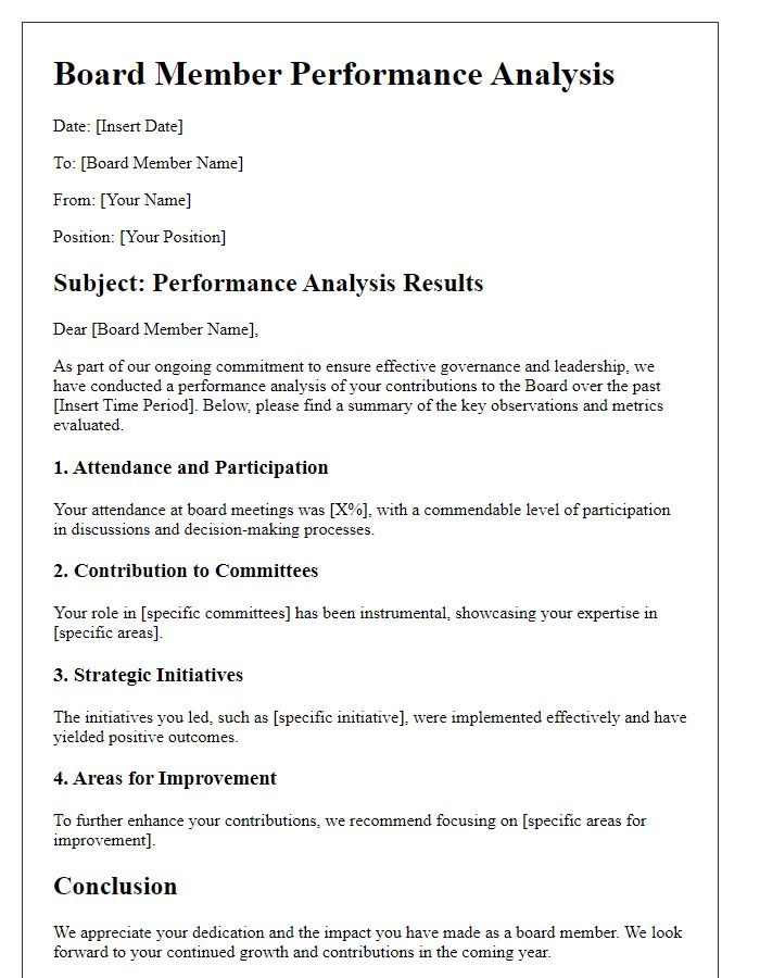 Letter template of board member performance analysis