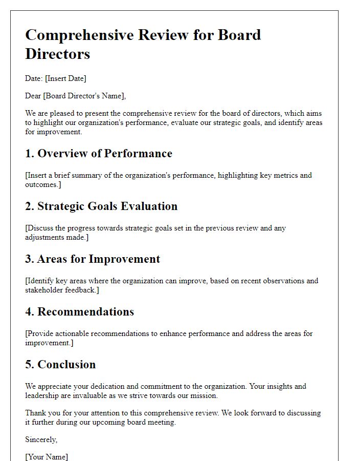 Letter template of comprehensive review for board directors