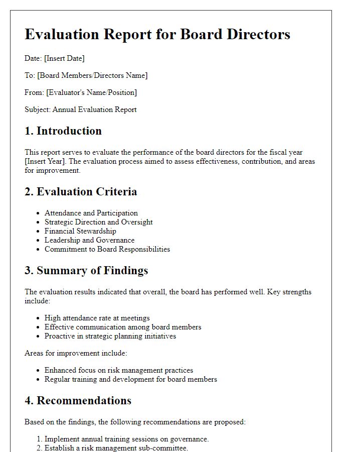 Letter template of evaluation report for board directors