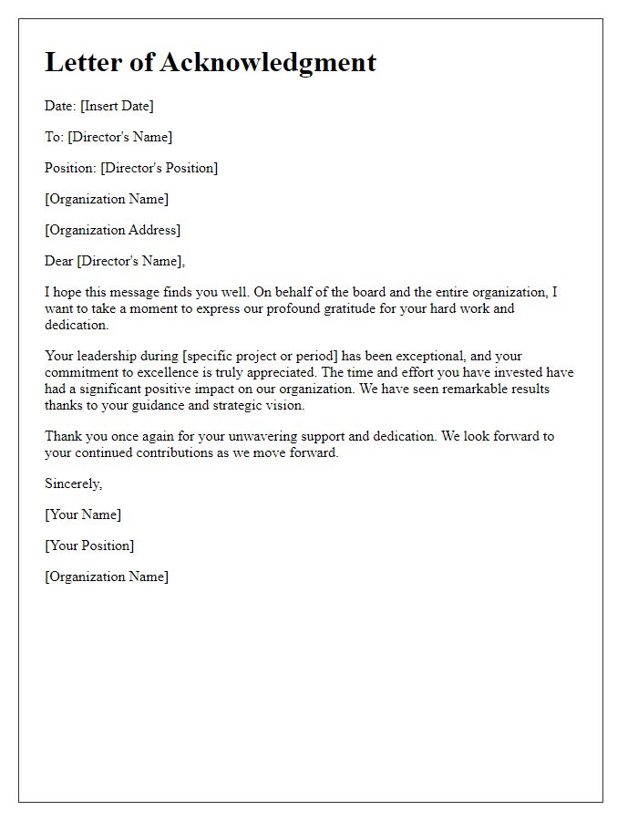 Letter template of acknowledgment for board director's hard work