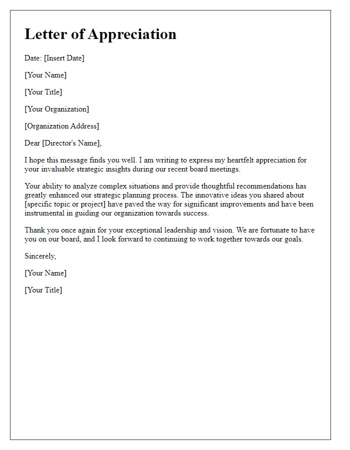 Letter template of appreciation for board directors strategic insights