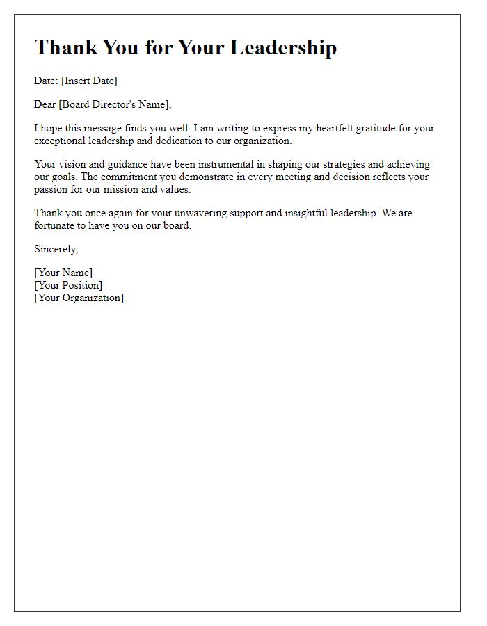 Letter template of thanks to board director for leadership