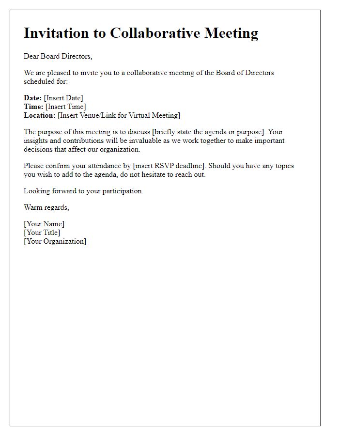 Letter template of board director collaborative meeting invitation