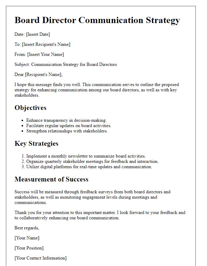 Letter template of board director communication strategy