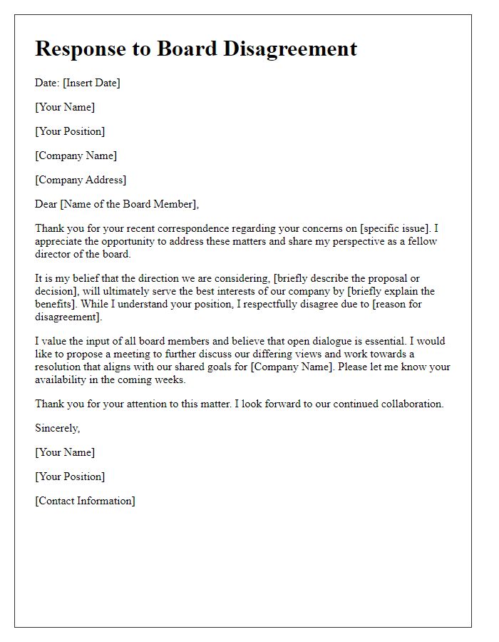 Letter template of board director disagreement response