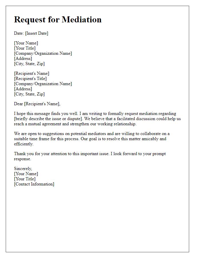 Letter template of board director mediation request