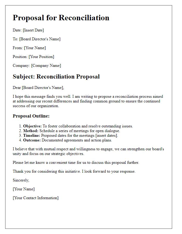 Letter template of board director reconciliation proposal