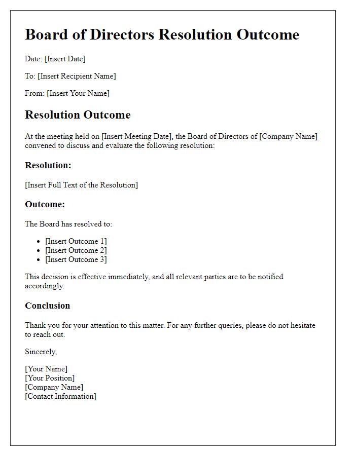 Letter template of board director resolution outcome