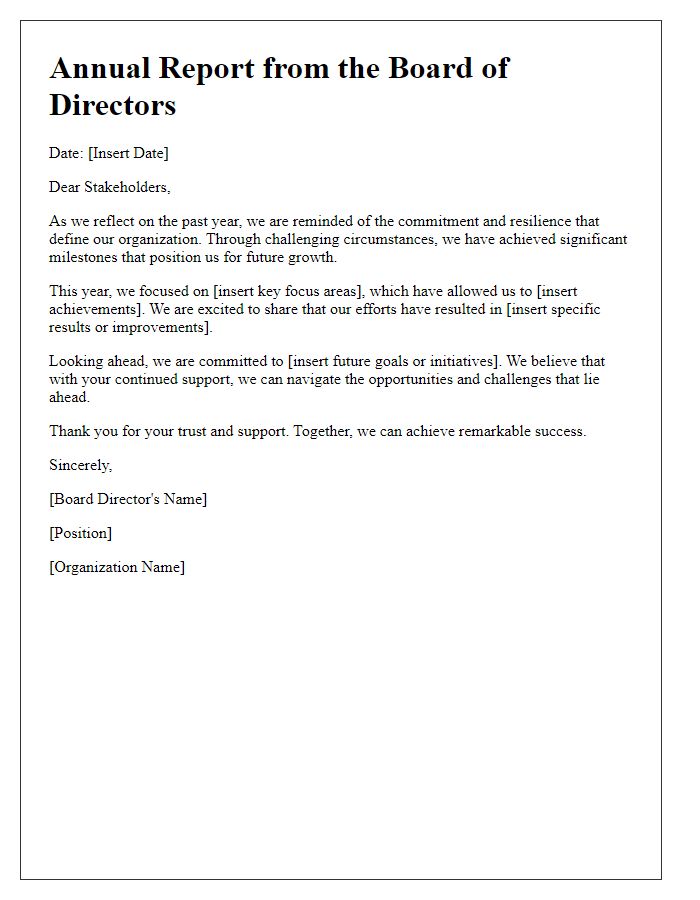 Letter template of annual report from board director to stakeholders