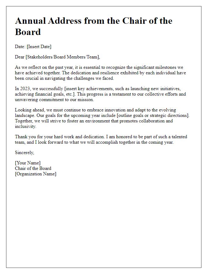 Letter template of board chair's annual address