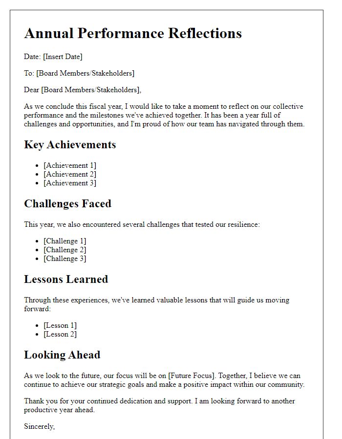 Letter template of board director reflections on annual performance