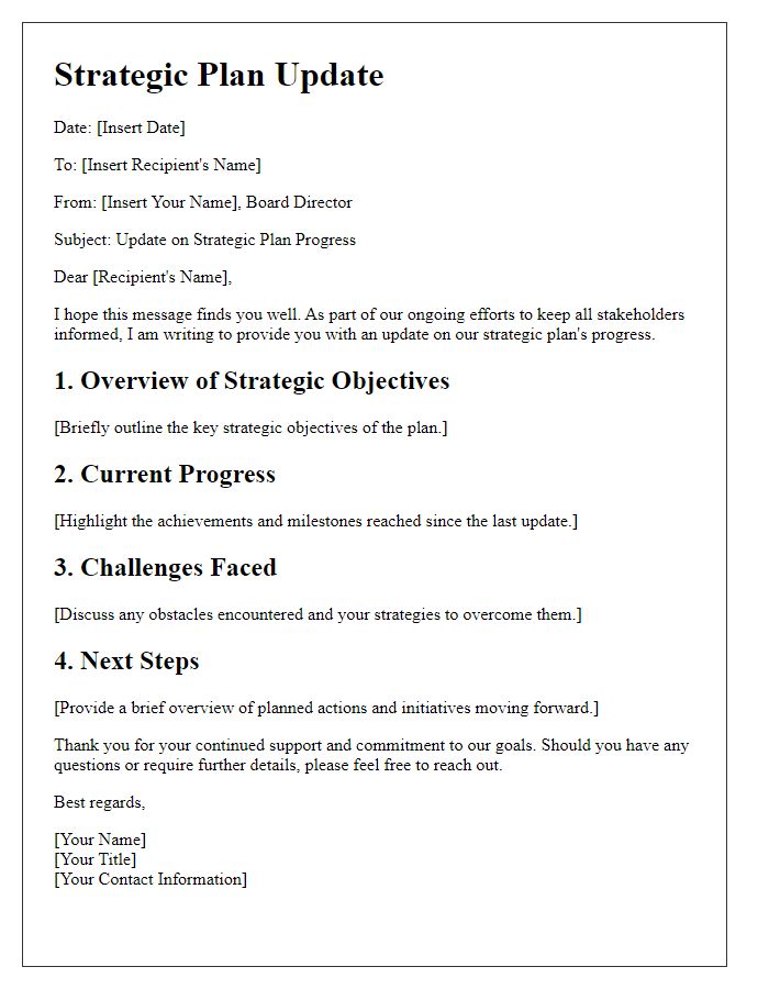 Letter template of strategic plan update from board director