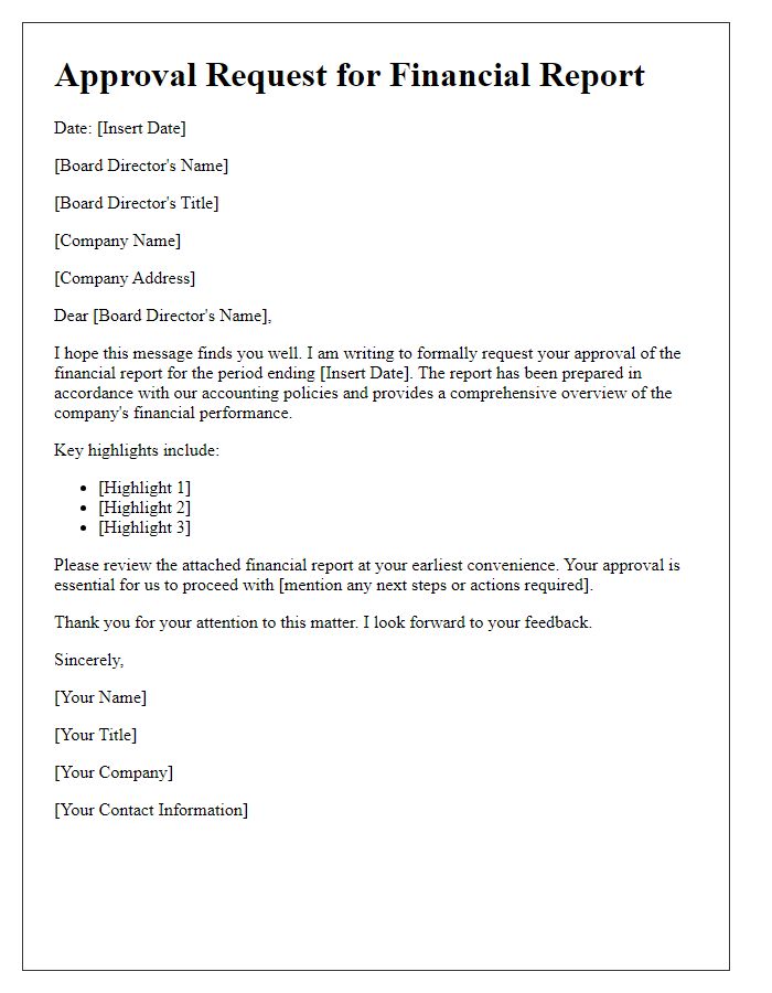 Letter template of approval request for board director's financial report