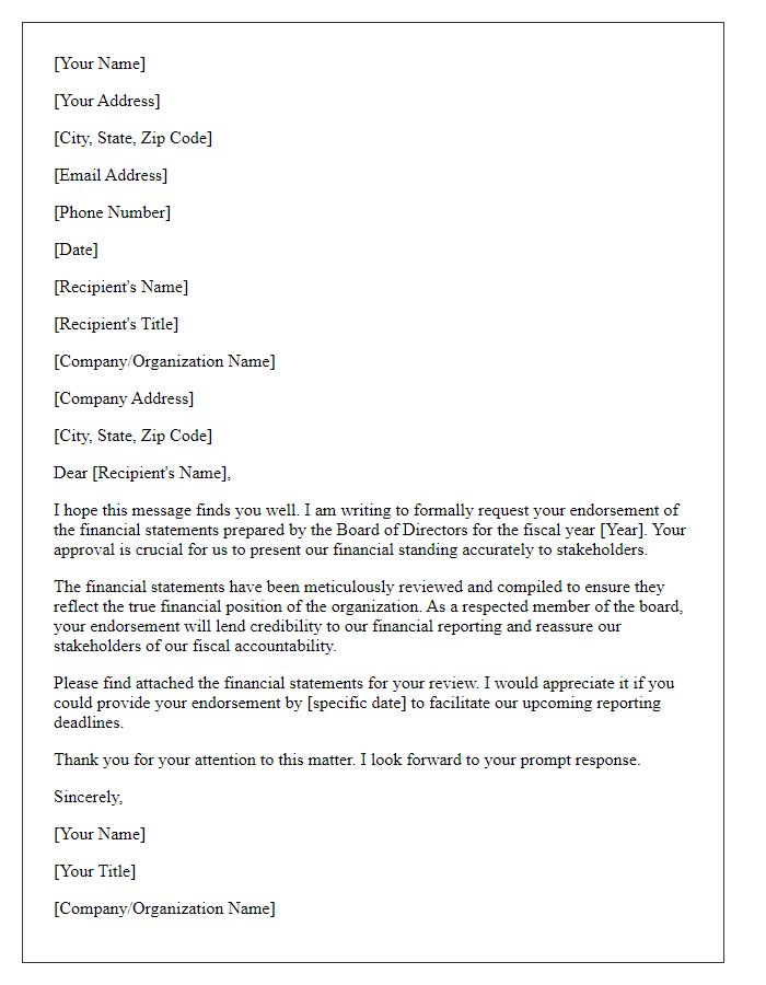 Letter template of request for board director financial statement endorsement