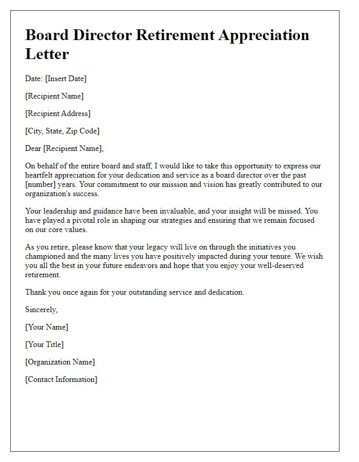 Letter template of board director retirement appreciation letter